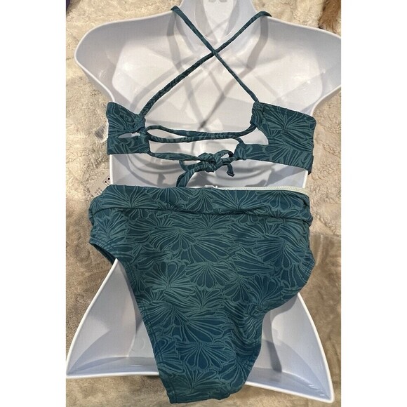 Cupshe Women's Bikini Scalloped Cross Back High Waist Bathing Suit Swimsuit M - Picture 3 of 7